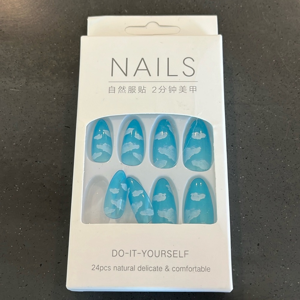 Blue Heavenly Cloud Press-On Nails- Almond Shape